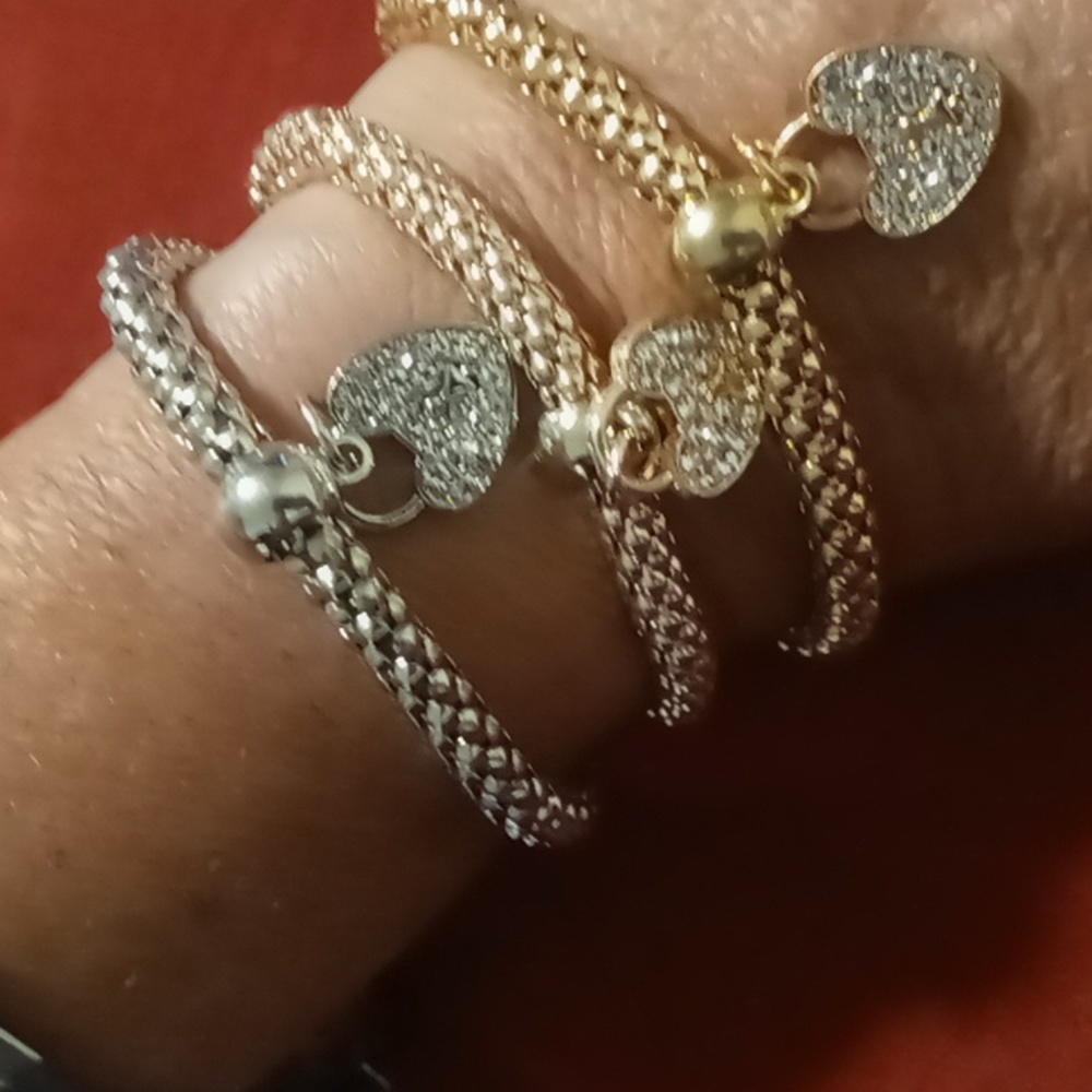 Rose gold gold & silver expandable bracelet set with heart locket charms